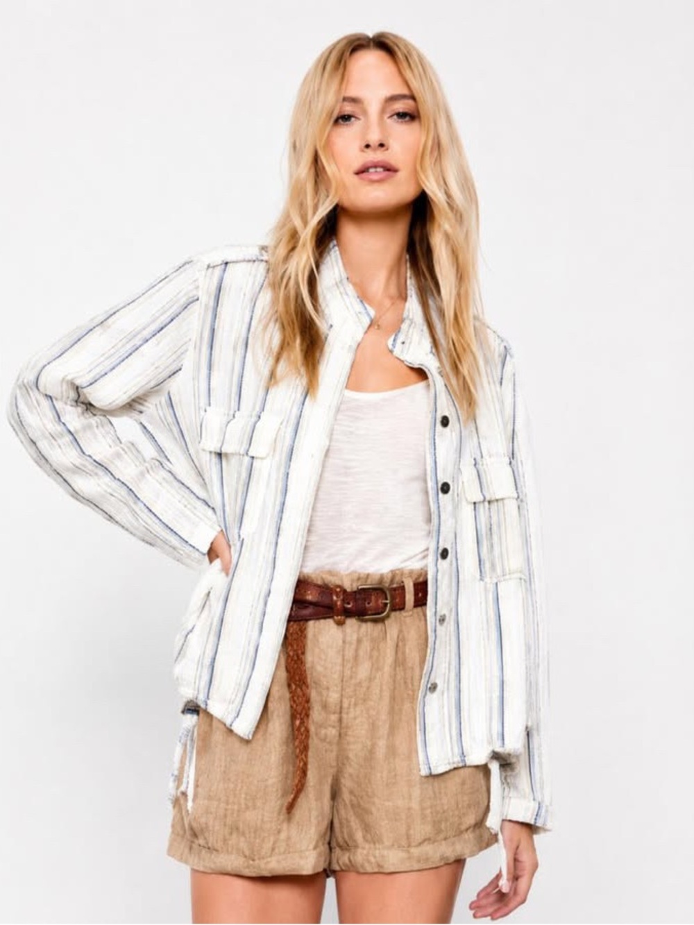 NWOT Rails Rowan Striped Linen Lightweight Button Down Jacket